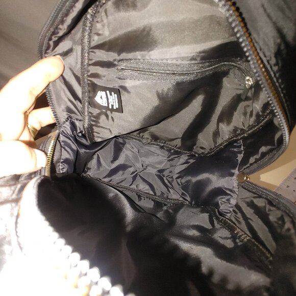 BX Black Nylon Mini Backpack Gold Zippers Logo Compact Gym Travel School Dogwalk - Picture 7 of 9